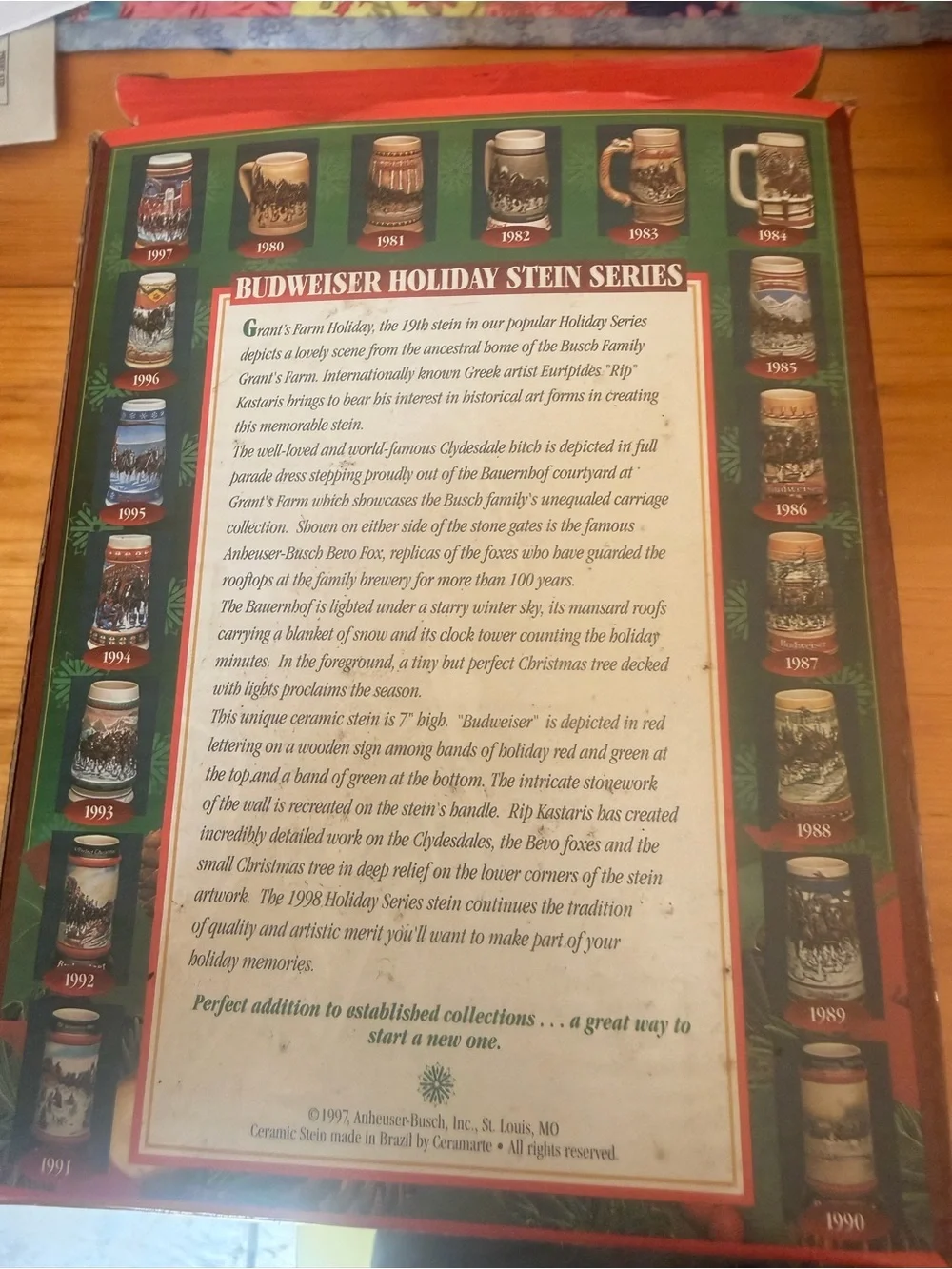 Budweiser Holiday Stein Series 1998 Collector Poster — Red, Green, Cream